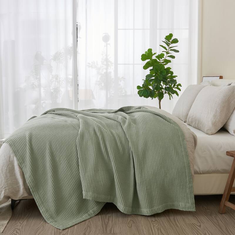 Patina Vie Maison 100% Cotton All-Season Waffle Weave Knit Throw Blanket