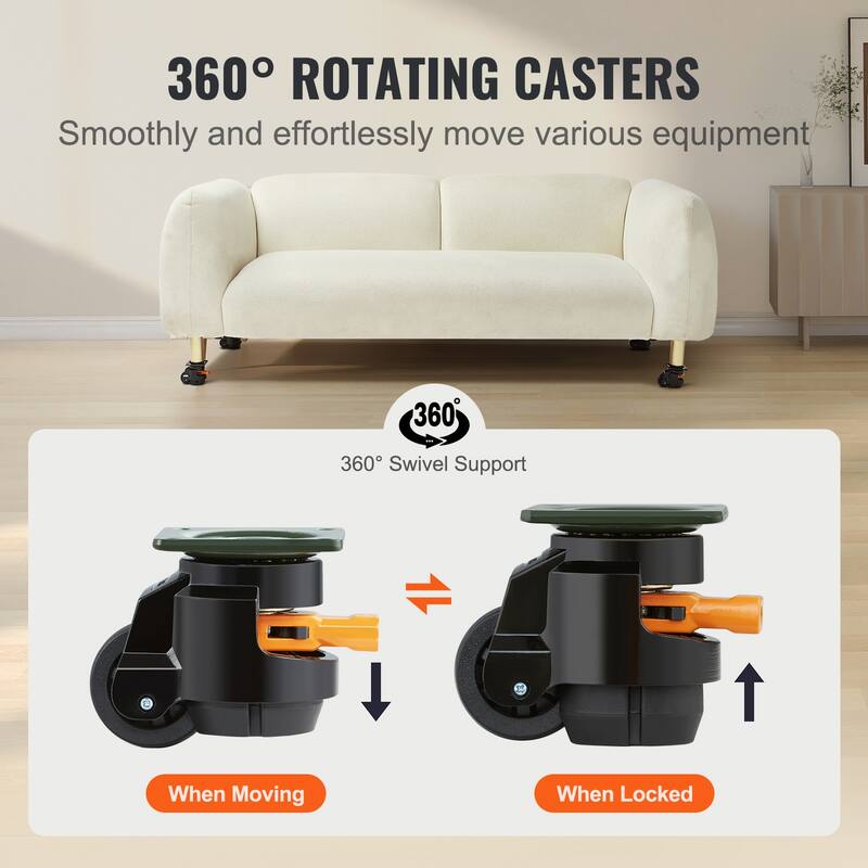 UIMOSO Leveling Casters, 4-Pack Heavy Duty 360° Swivel Caster Wheels Hold up to 1100 lbs Load, 2 inches Caster Diameter