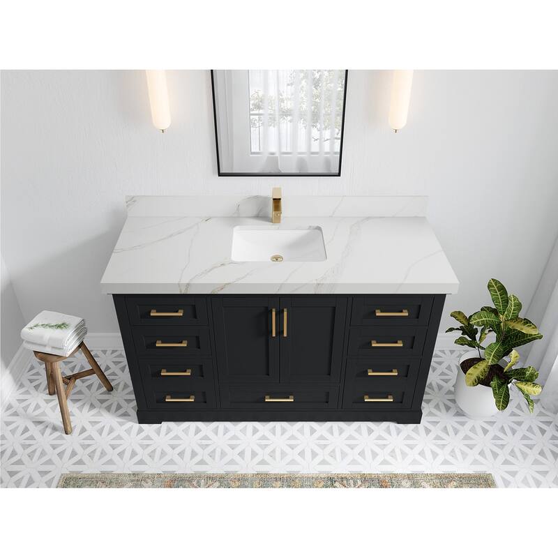 Willow Collection 60 in W x 22 in D x 36 in H Boston Single Bowl Sink Bathroom Vanity with Countertop