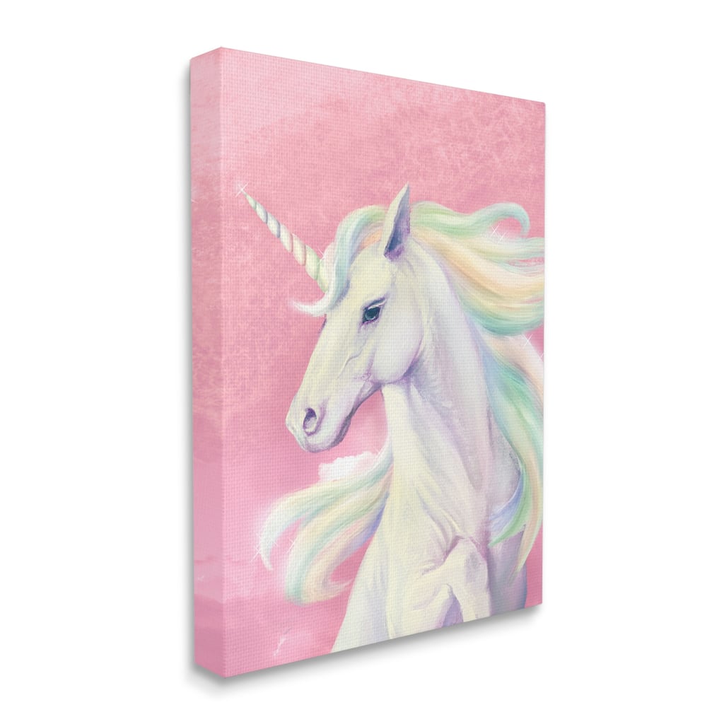 Stupell Pink Unicorn Portrait Playful Rainbow Hair Canvas Wall Art