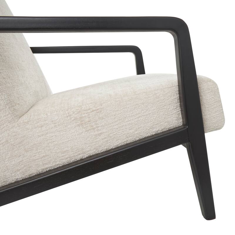 Cream Polyester Mid Century Modern Boucle Living Room Accent Chair with Black Wood Frame