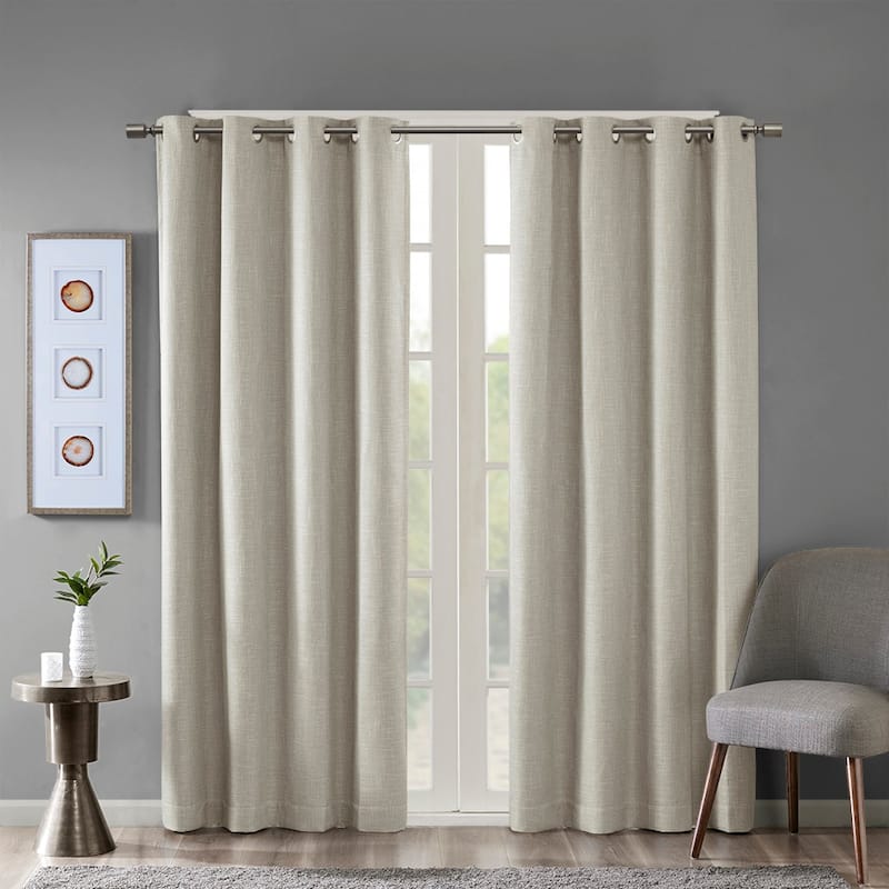 Printed Heathered Blackout Grommet Top Curtain Panel - taupe