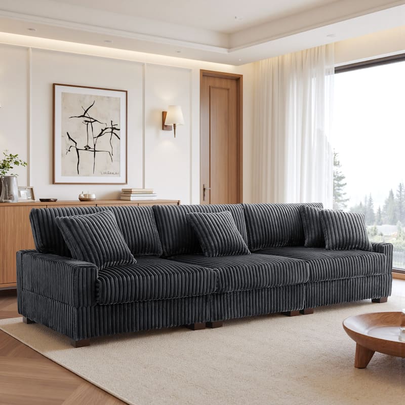 118" W Upholstered Plush Corduroy 3 Seater Sectional Sofa Couch