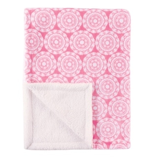 Hudson Baby Infant Girl Plush Blanket with Faux Shearling Back, Medallion, One Size - Medallion - One Size