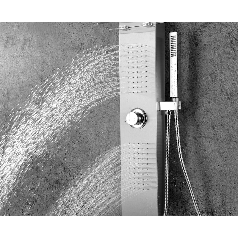 ANZZI Coastal Full Body Shower Panel with Heavy Rain Shower in Brushed Steel