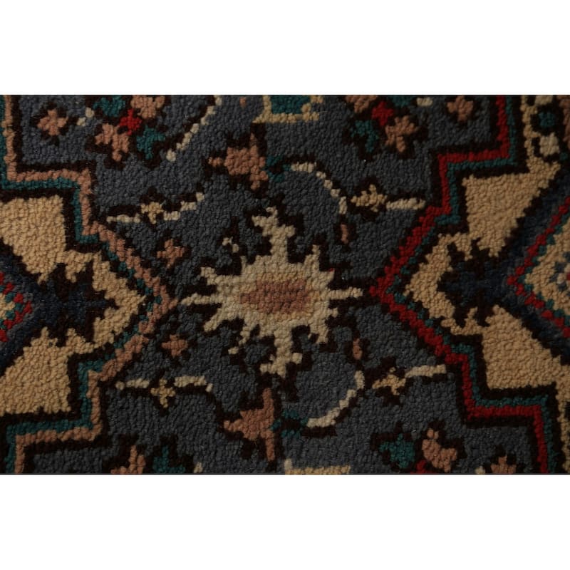 Blue Geometric Heriz Serapi Runner Rug Hand-Knotted Wool Carpet - 2'7"x 7'10"