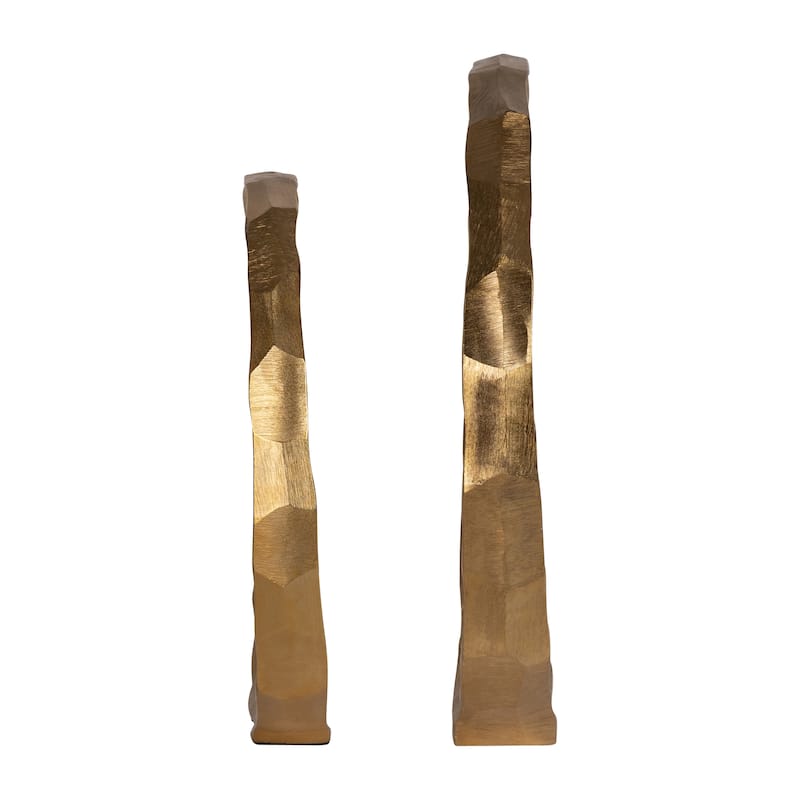 Set of 2 Hammered Metal Decorative Ring Sculptures - Contemporary Abstract Gold Aluminum Ring Statues for Home or Office