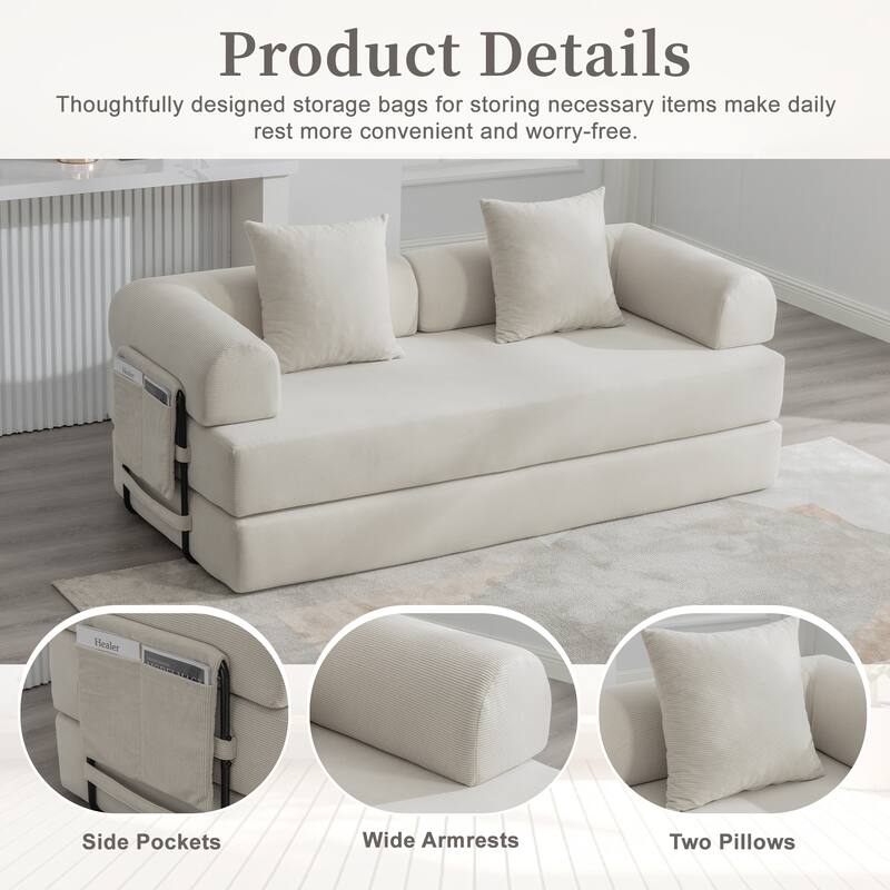 HOMEFUN Corduroy Upholstered Modern Comfort Foldable Compressible Sofa Bed with Sturdy Metal Frame