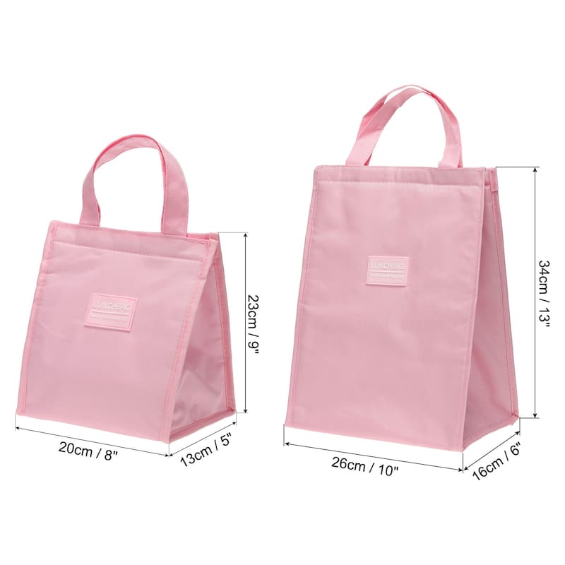 Insulated Lunch Bags, 2Pcs 10"x6"x13" 8"x5"x9" Portable Containers Bag - Pink