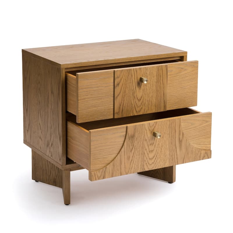 Studio London Zahra Japandi Nightstand Oak Bedside Table with Brass Handles