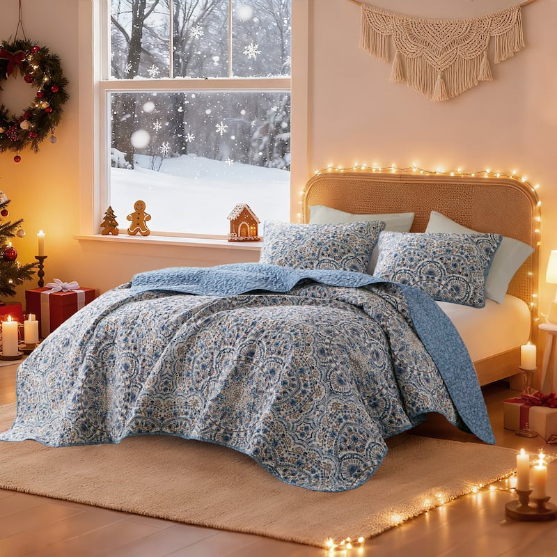 Chelsea Square Valerie Boho Floral Reversible Quilt - Blue - King