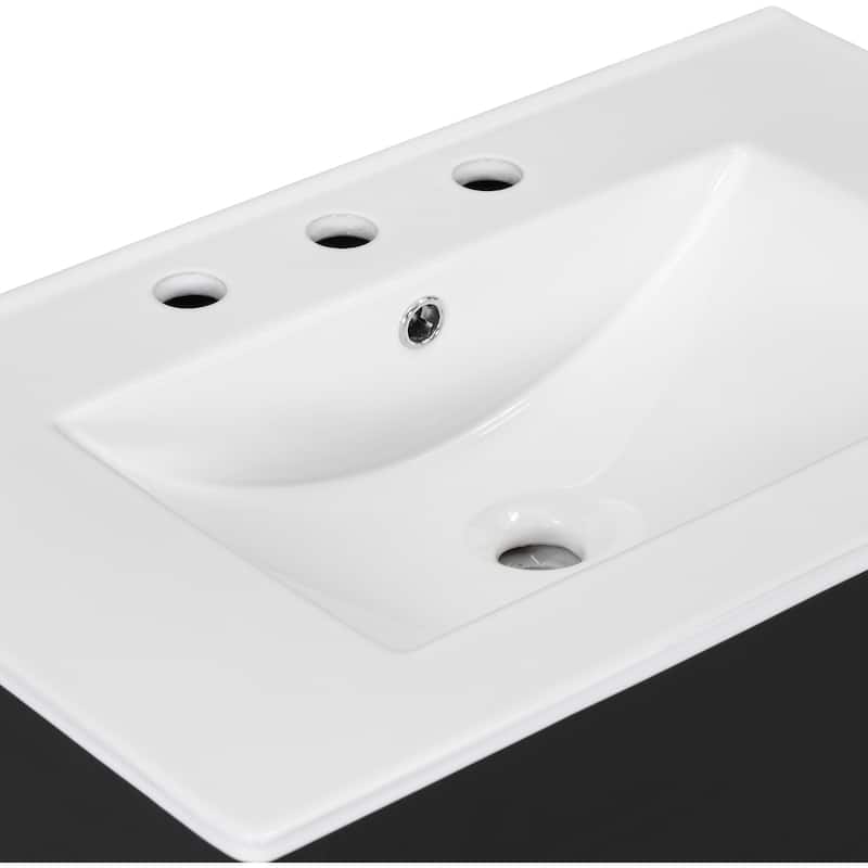 Bathroom Vanity with Sink Top, Vanity Set with Ceramic Basin Sink, Bathroom Storage Cabinet with 2 Drawers and Open Shelf