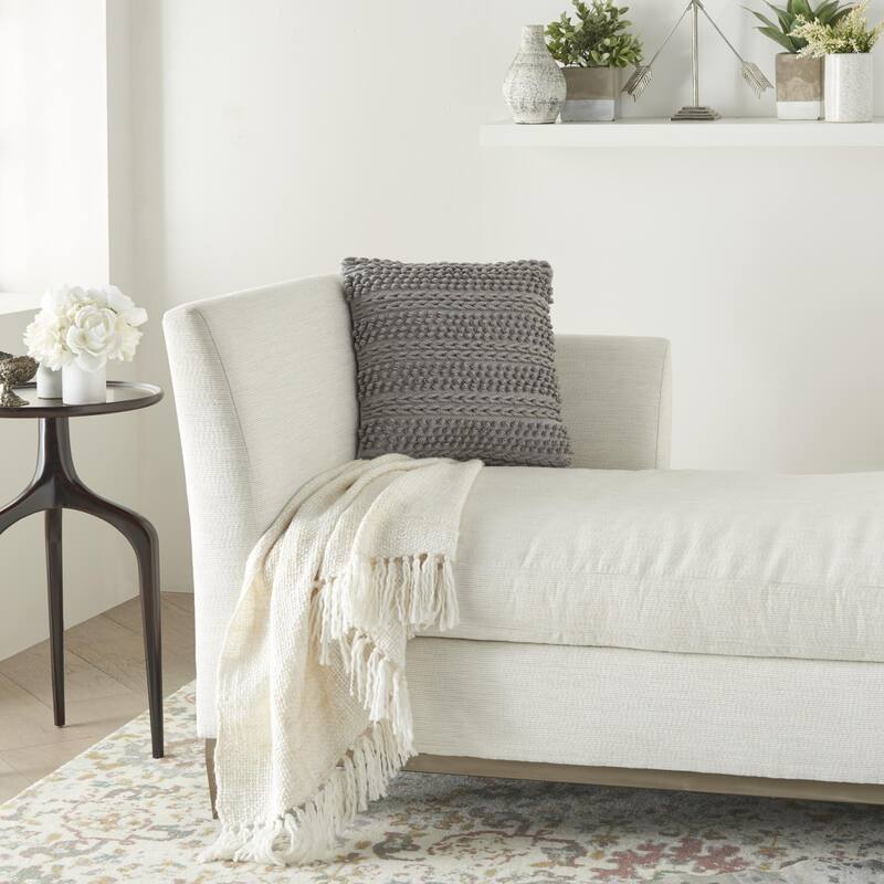 Light Gray Textured Dots and Stripes Throw Pillow
