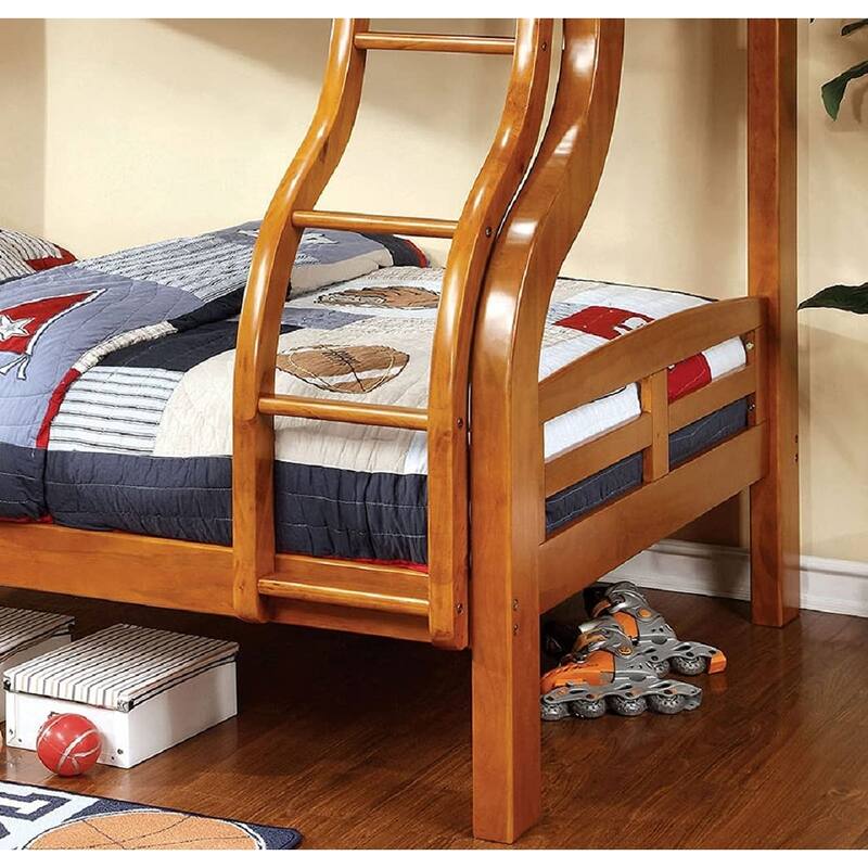 Curved Wood Design Twin Over Full Bunk Bed with Angled Ladder