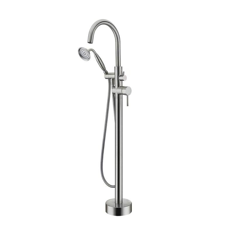 BATHLET Freestanding Bathtub Floor-Mount Faucet Tub Filler with Hand Shower - Brushed Nickel