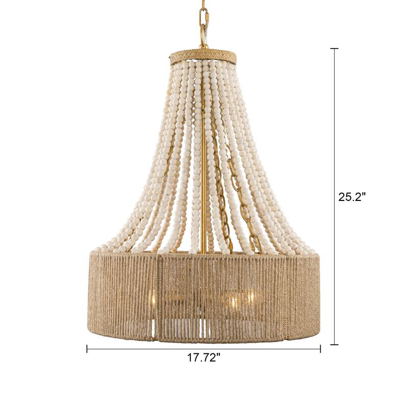 4-Light Brown Farmhouse Metal Twine Chandelier - 17.72"