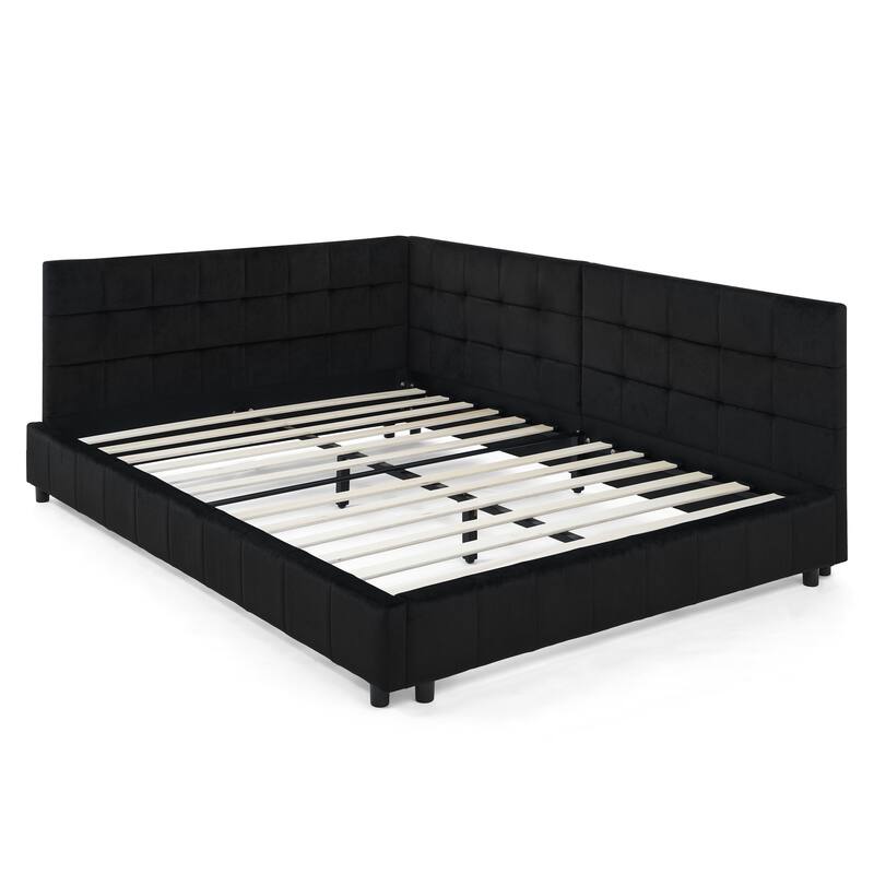 Roomfitters Full Upholstered Tufted Sofa Bed Frame with Backrest and Armrests, Velvet Platform Bed