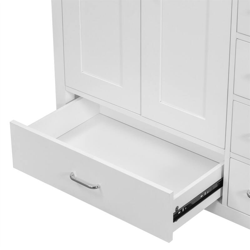 36'' Bathroom Vanity with Ceramic Sink Combo, Modern Bathroom Vanity Cabinet with 2 Soft Close Doors and 5 Storage Drawers