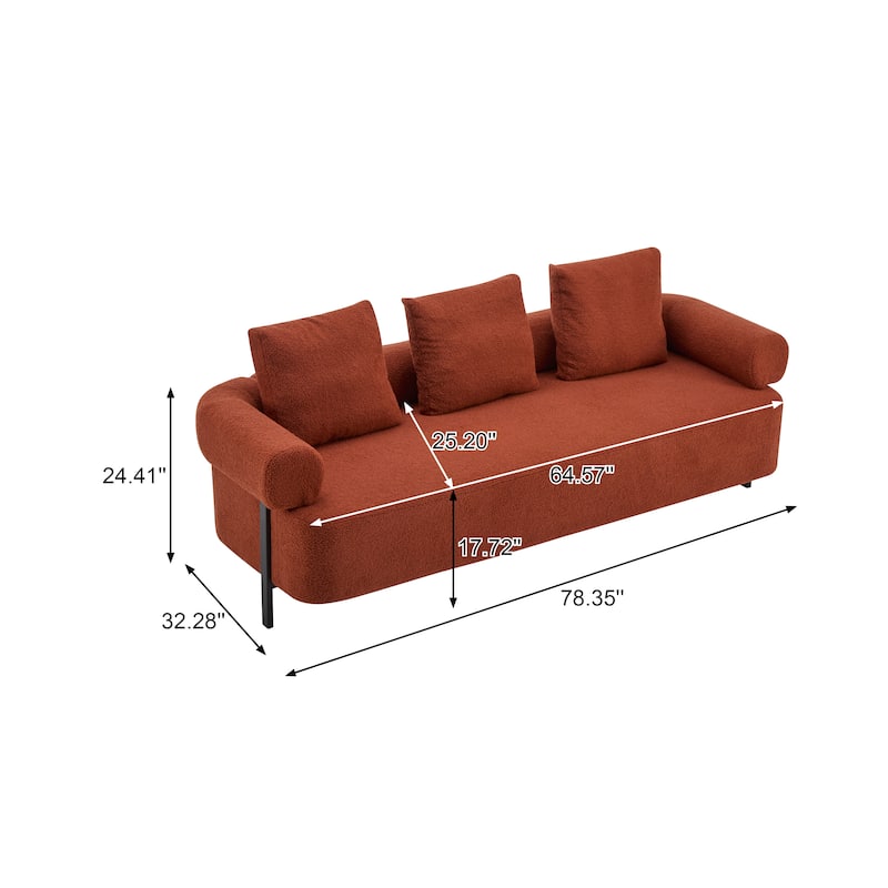 78" Modern 3-Seater Sofa Couch, Upholstered Sofa with Rolled Armrests & 3 Plush Pillows, Comfy Couch for Living Room, Bedroom