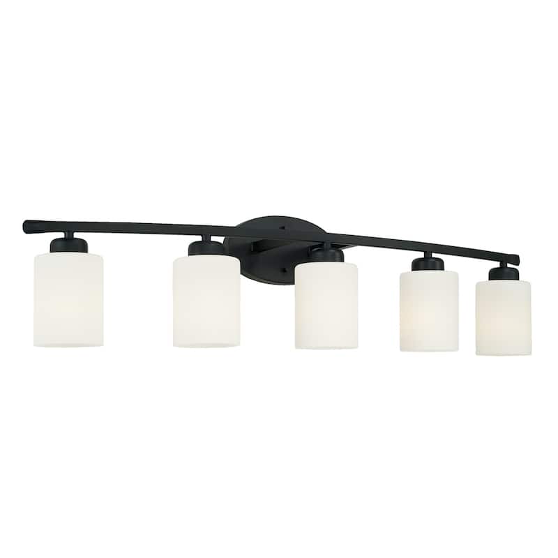 Dixon 37-inch 5-light Modern Bath/ Vanity Fixture w/ Soft White Glass - Matte Black