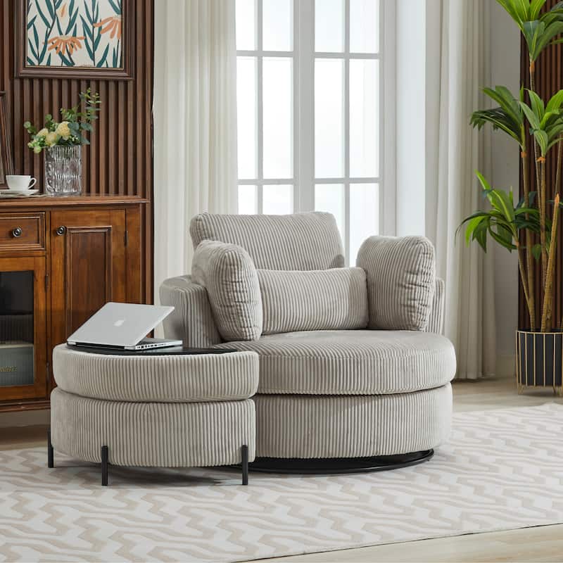 42.3"W Upholstered Swivel Accent Chair with 4 Pillows and Half-Moon Storage Ottoman