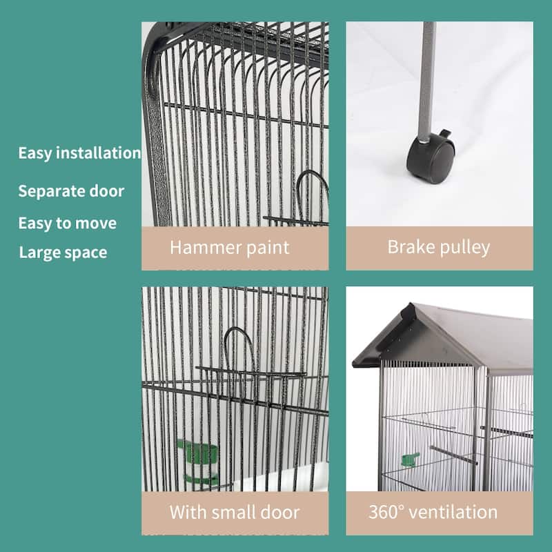 Gray Steel Bird Cage with Rolling Stand
