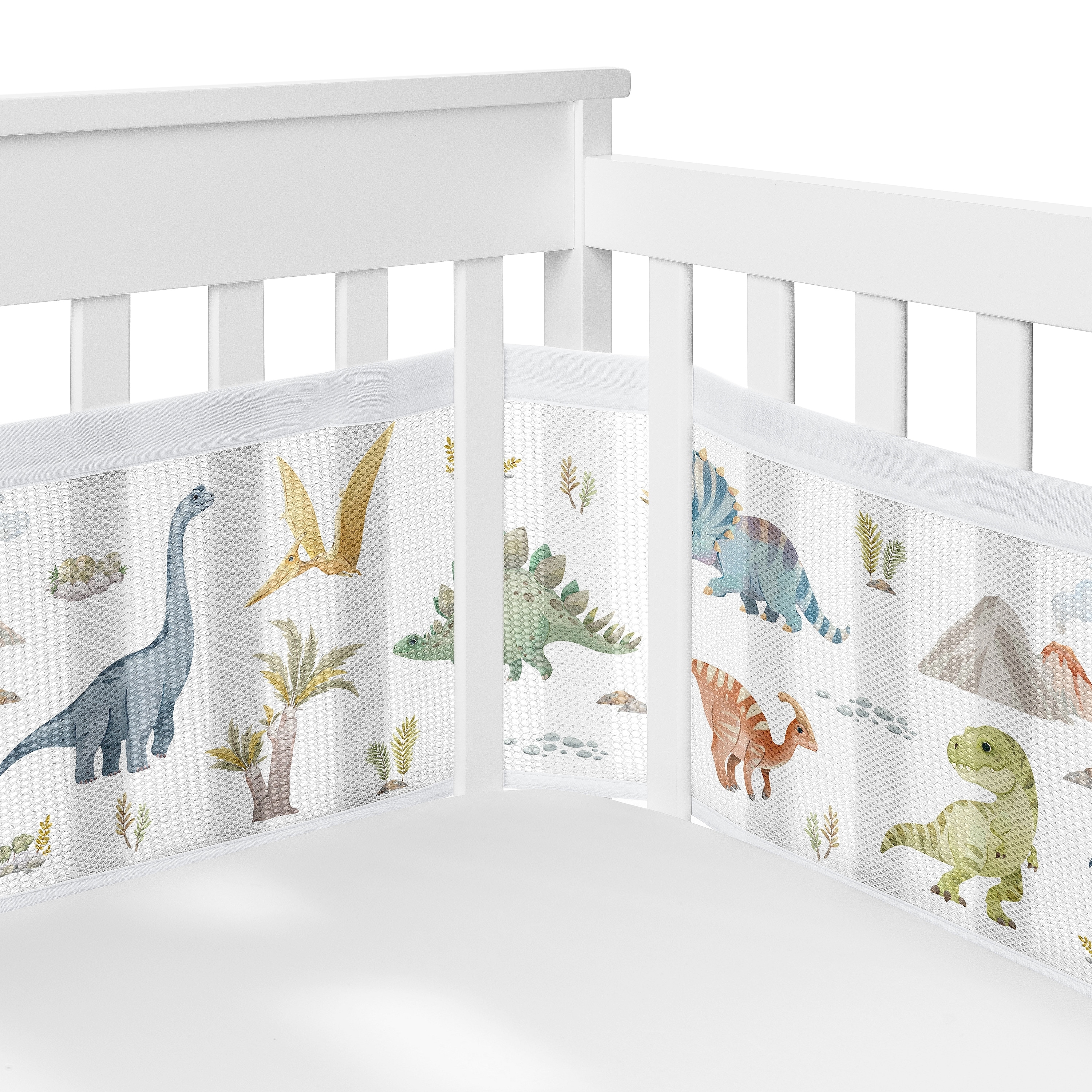 Sweet Jojo Designs + BreathableBaby Breathable Mini Mesh Crib Liner Watercolor Dinosaur Dino Boy -Modern Dinosaurs Jurassic Trex