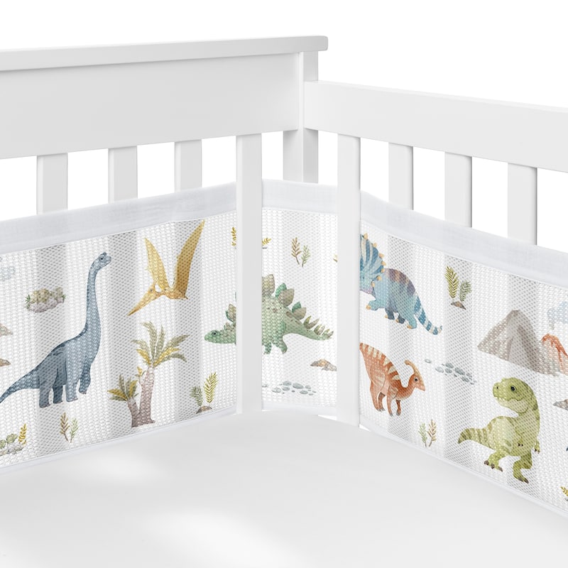 Sweet Jojo Designs 6p Crib Bedding + BreathableBaby Breathable Mesh Liner Watercolor Dinosaur Dino Boy Modern Animal
