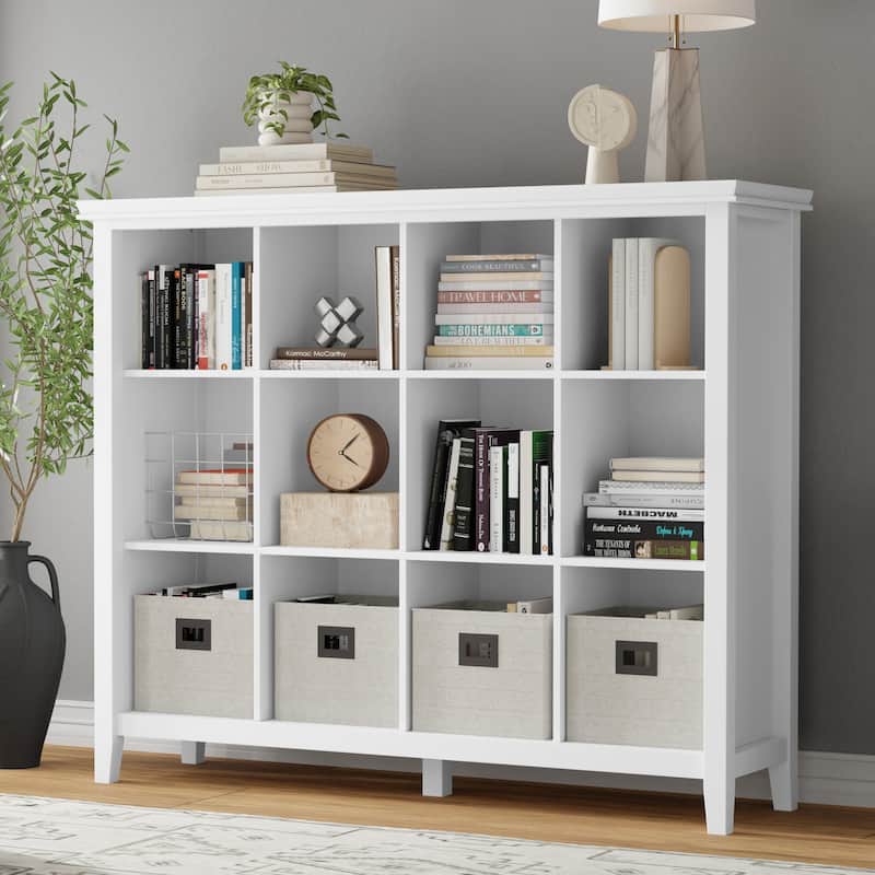 WYNDENHALL Stratford SOLID WOOD 48x57 inch Transitional 12 Cube Storage - 57"w x 15.75"d x 48"h - White
