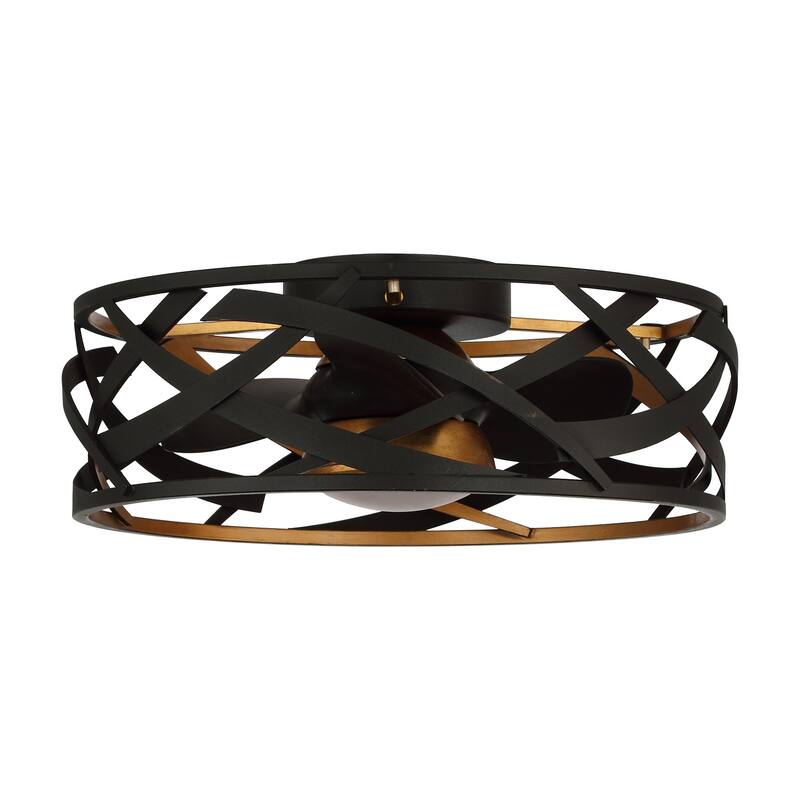 21" Black Industrial Matel Caged Flush Mount Ceiling Fan with LED Light