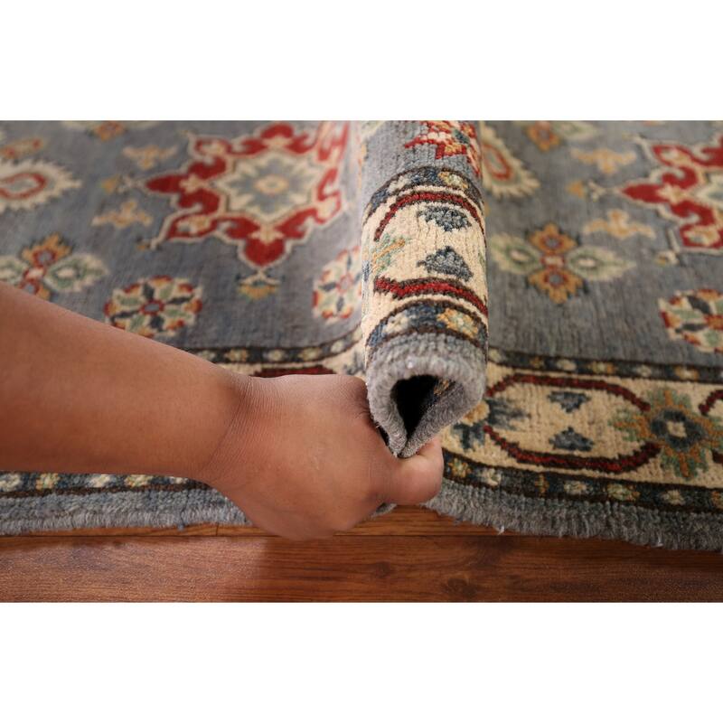 Geometric Kazak Runner Rug Hand-Knotted Floral Wool Carpet - 2'2" x 5'9"