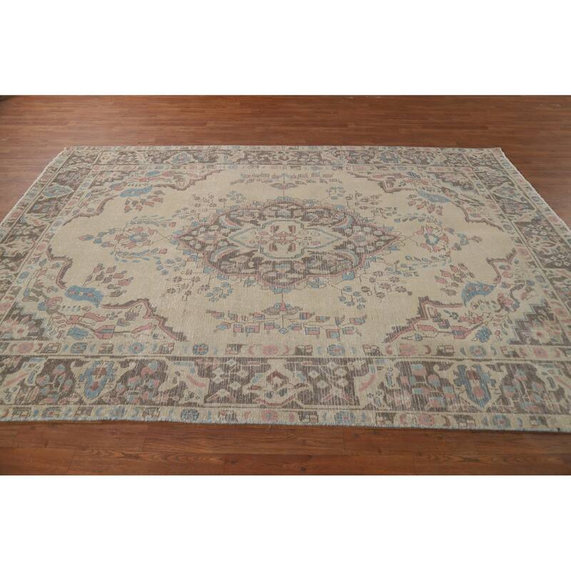 Medallion Tabriz Persian Area Rug Hand-Knotted Bedroom Wool Carpet - 6'4"x 9'3"