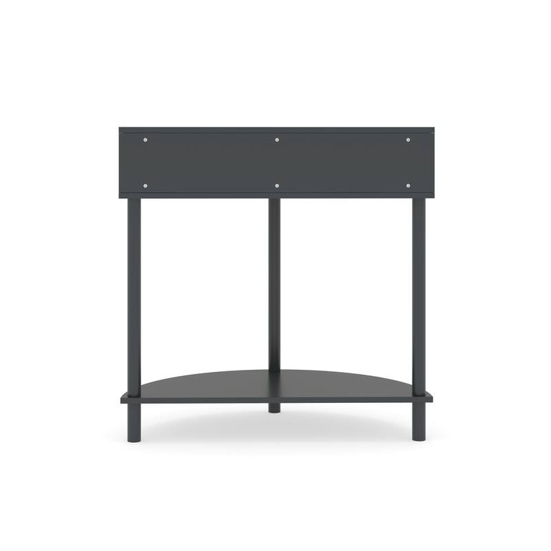 Half Moon Rattan Console Table - Curved Entryway Table with 2 Drawers and Shelf