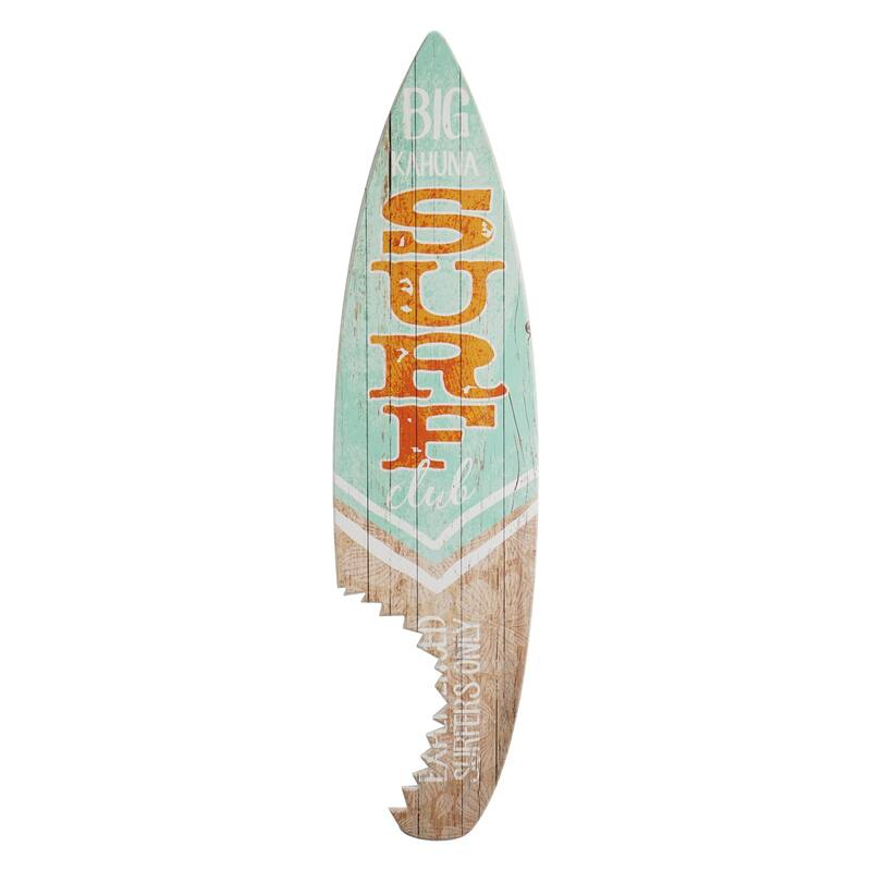 Big Kahuna Surf Club Shark Bite Wood Surfboard Plaque Wall Sign 60x15