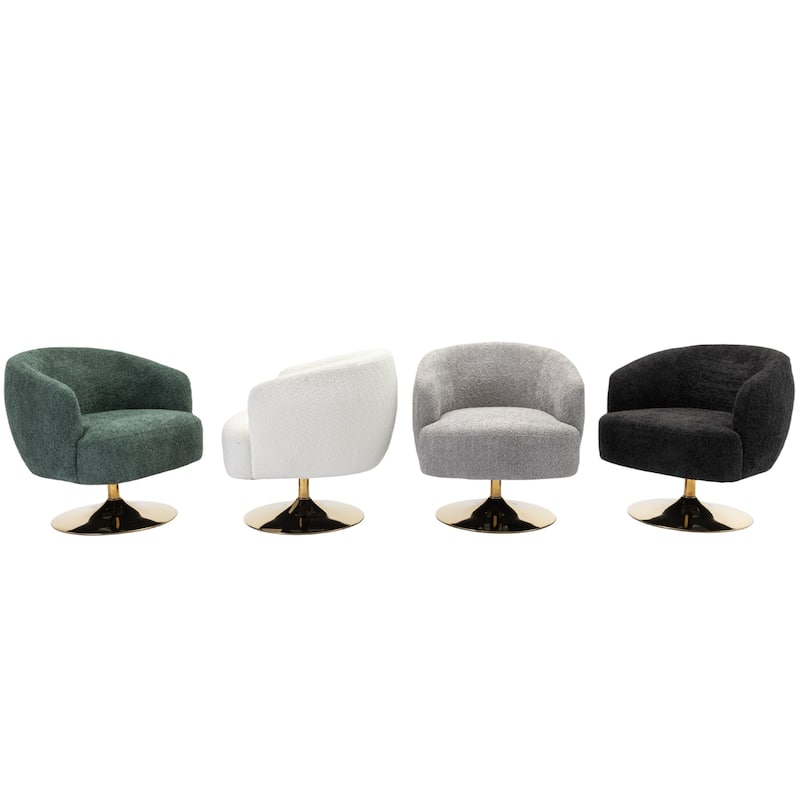 Modern Chenille Fabric Accent Swivel Chair with Gold Metal Round Base
