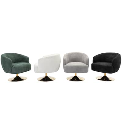 Modern Chenille Fabric Accent Swivel Chair with Gold Metal Round Base
