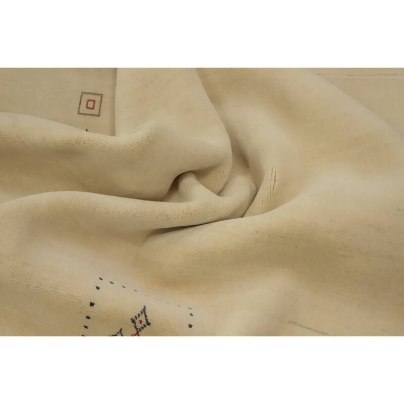 Hand Knotted Oriental 100% Wool Carpet Tribal Animal Pictorial Beige & Ivories Gabbeh Area Rug - 7' 8'' X 5' 7''