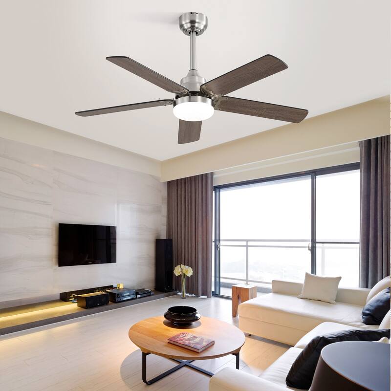 42 Inch Ceiling Fan 5 Blades Noiseless Reversible Dc Motor Remote Control With Led Light - Nickel