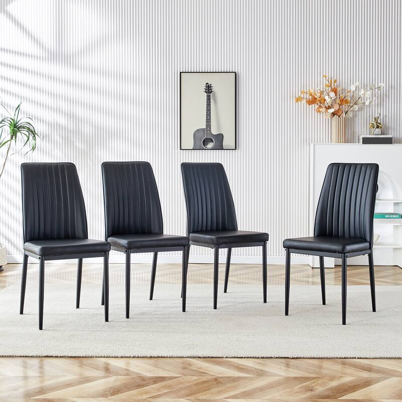 Modern Dining Table Set, 7-Piece Faux Marble Kitchen Table for 6-8, Glass Rectangular Dining Room Table with U-shaped Table Legs
