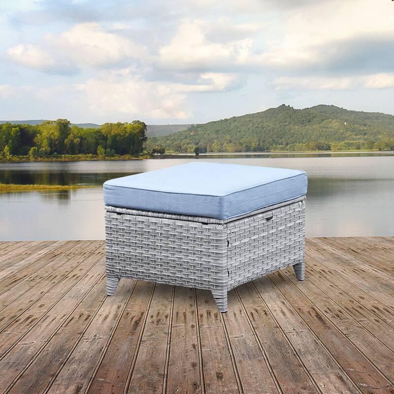 Gymojoy Outdoor Durable Wicker Ottomans with Olefin Cushions