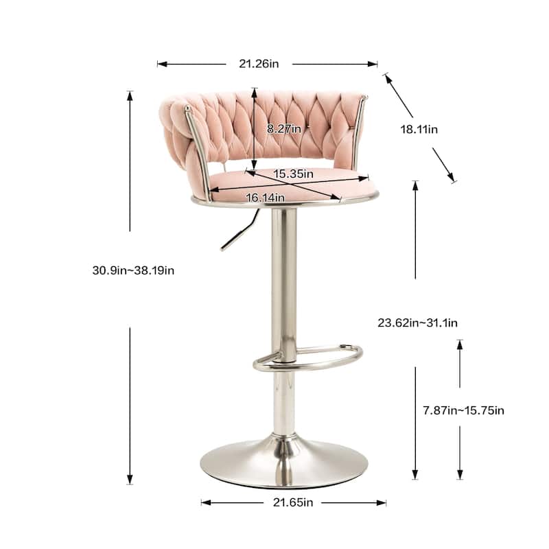 Velvet Swivel Adjustable Height Bar Stools With Sliver Footrest(set of 2)
