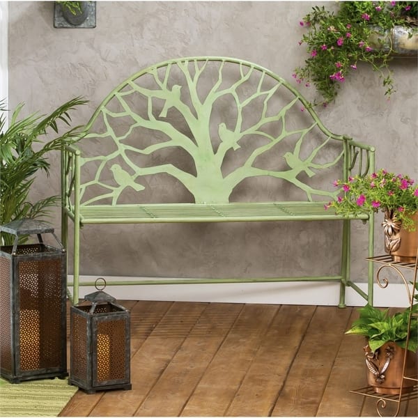 slide 2 of 2, 43-inch Tree Green Metal Bench