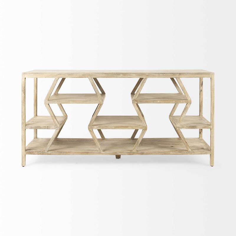 HomeRoots Light Brown Mango Wood Finish Console Table With Multi Level Shelf Design - 16