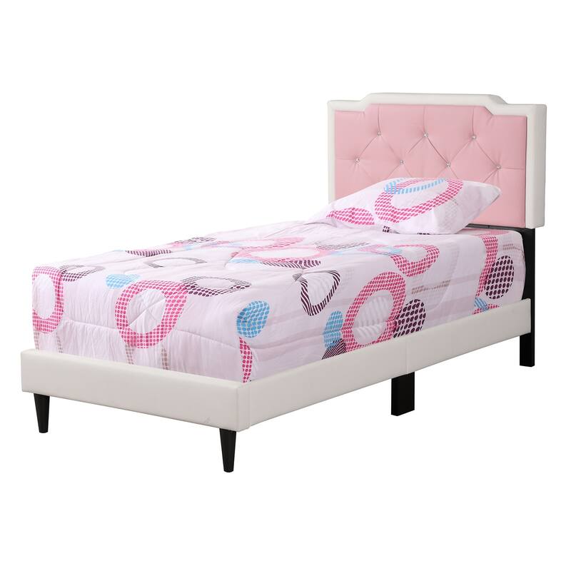 Upholstered Jewel Tufted Twin Panel Bed - 81" - White and Pink
