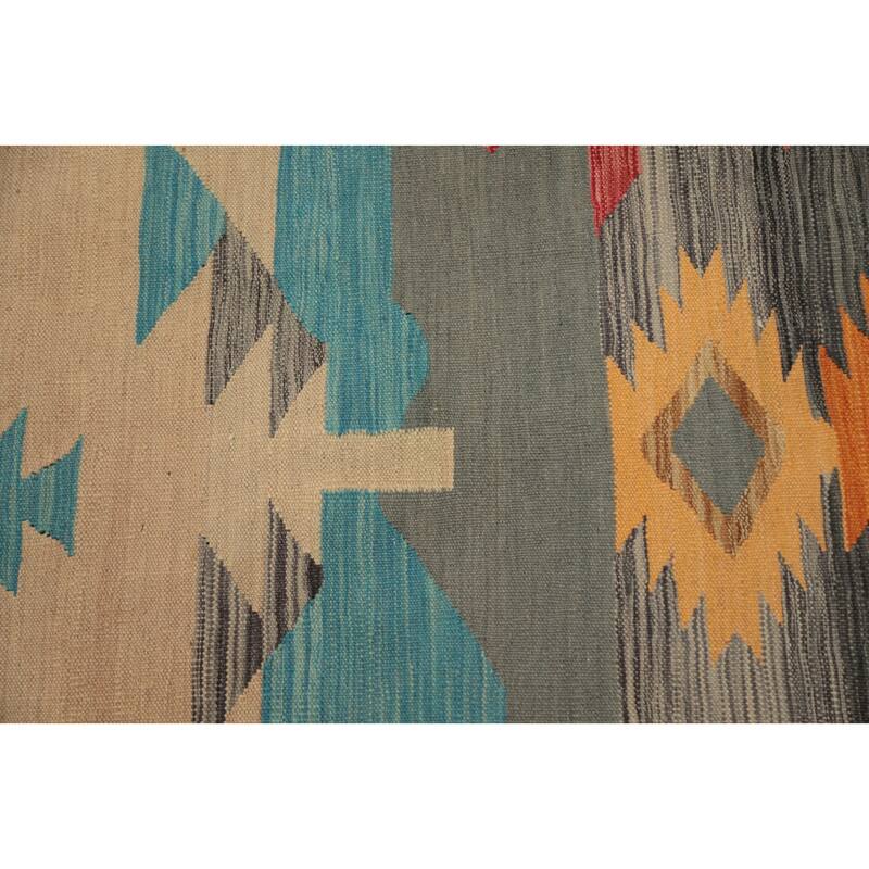 Hand Woven Oriental 100% Wool Carpet Southwestern Tribal Multi-Colored Kilim Area Rug - 9' 9'' X 8' 5''