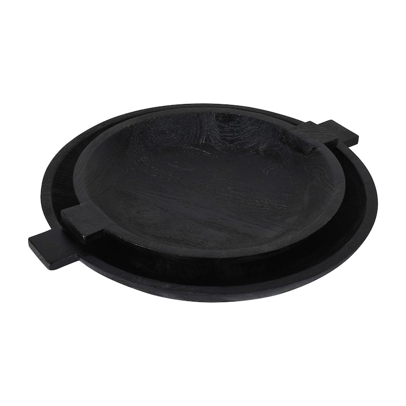 Sandblasted Black Wooden Bowl Set of 2