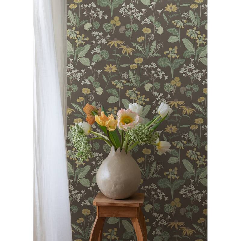A-Street Prints Magdalena Charcoal Dandelion Wallpaper