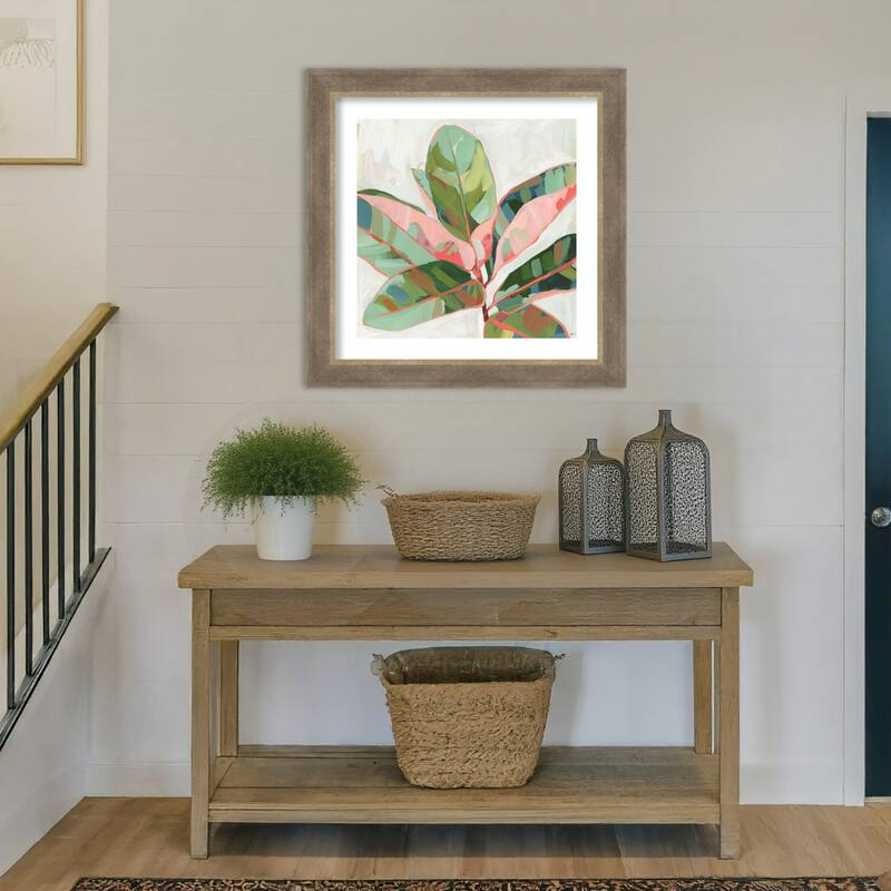 Abstract Pink Ficus by Tradelink inhouse artist Wood Framed Wall Art Print - Driftwood Tan