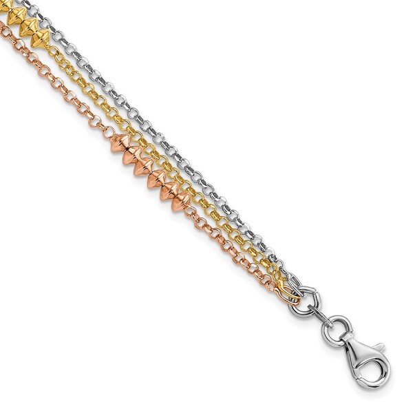 925 Sterling Silver Rhodium-plated Rose & Yellow gold-plated Multi-strand Bracelet, 6.75" w/1in Extender. Opens flyout.