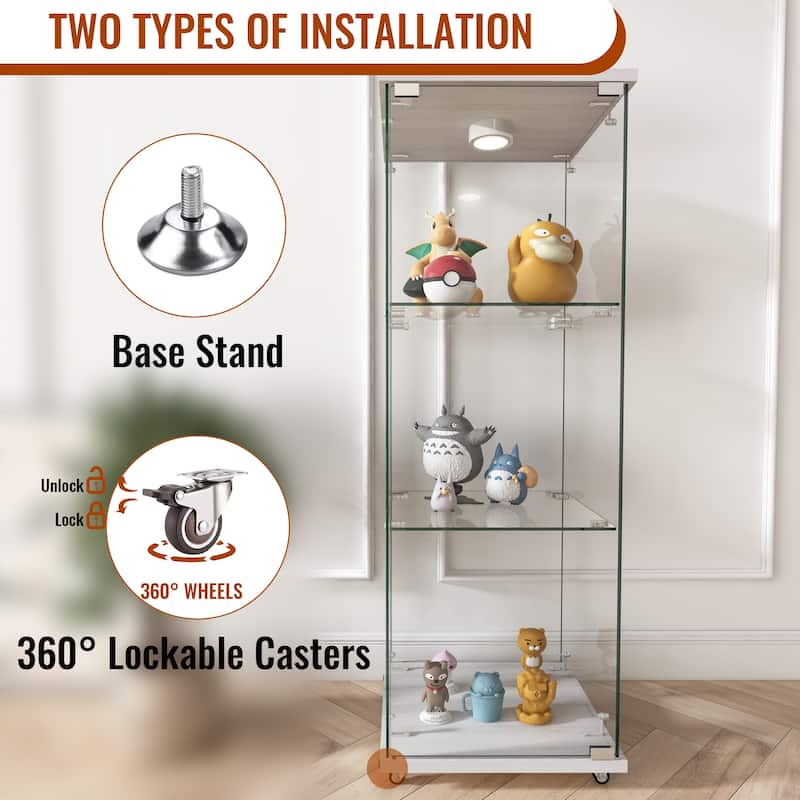 Glass Display Cabinet with Doors & Locks, Acrylic Shelves, Floor Standing Storage Showcase for Home or Office